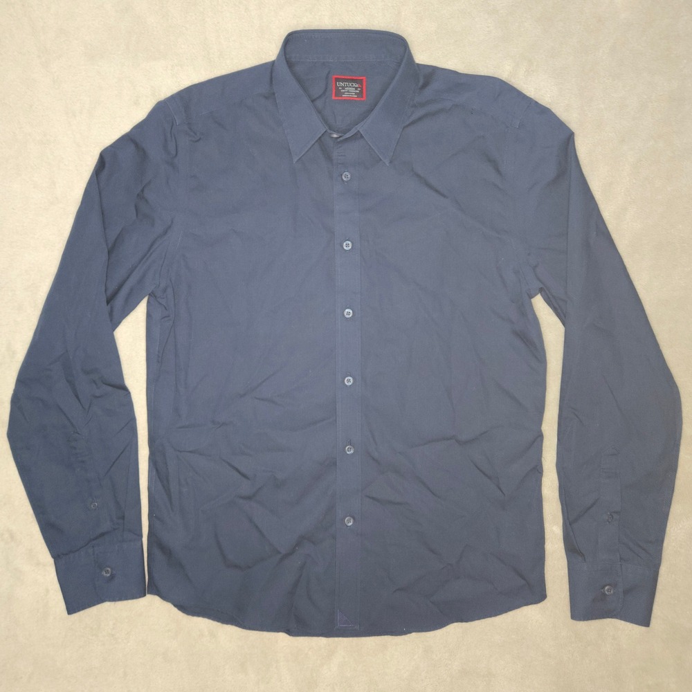 UNTUCKit Castello-WF Slim Fit Wrinkle Free Navy Blue Button Down Shirt Mens M - Picture 2 of 8